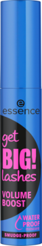Niebieski tusz Essence Get Big Lashes Volume Boost, wodoodporny i smudge-proof, widok z przodu.