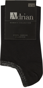 Czarne stopki damskie Adrian Women's Collection z błyszczącym lurexem, rozmiar 35-38, widok z przodu.
