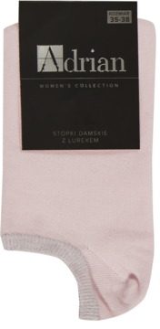 Różowe stopki damskie Adrian z lurexem, rozmiar 35-38, czarna metka Women's Collection. Ujęcie z przodu.