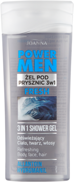 Szary żel Joanna Power Men 3w1 Fresh do ciała, twarzy i włosów, widok z przodu.
