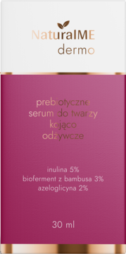 NaturalME dermo prebiotyczne serum do twarzy w różowo-białym kartoniku, kojąco-odżywcze, 30 ml.