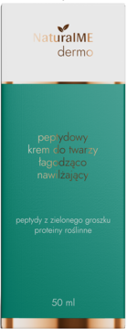 NaturalME dermo peptydowy krem do twarzy 50ml, zielono-białe pudełko ze złotymi akcentami, przód.