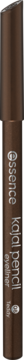 Brązowa kredka Essence Kajal Pencil Eyeliner 08 teddy, pionowo ustawiona na niewyraźnym tle.