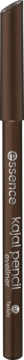 Brązowa kredka Essence Kajal Pencil Eyeliner 08 teddy, pionowo ustawiona na niewyraźnym tle.