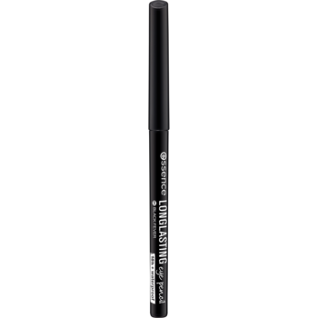 Czarna kredka Essence Longlasting Eye Pencil Black Fever, wodoodporna, widok z przodu na ciemnym tle.
