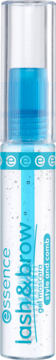Przezroczysty żel Essence Lash & Brow Gel Mascara w butelce, z niebieskim aplikatorem, widok z przodu.