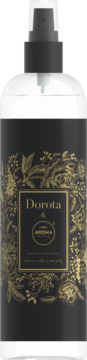 Czarny spray do pomieszczeń Aroma Home Dorota Szelągowska Czarna Róża z Paczulą, złote botaniczne wzory.