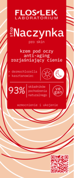 Flos-Lek Naczynka krem pod oczy anti-aging, rozjaśniający cienie, czerwono-beżowa etykieta, widok z przodu.