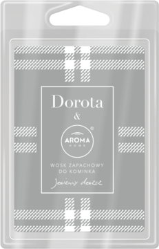 Wosk zapachowy Dorota & Aroma Home Jesienny Deszcz w przezroczystym opakowaniu z szaro-białą kratą.