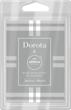Wosk zapachowy Dorota & Aroma Home Jesienny Deszcz w przezroczystym opakowaniu z szaro-białą kratą.