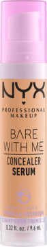 NYX Bare With Me Concealer Serum z grzybem tremella, beżowa butelka z różową pompką, widok z przodu.