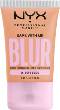 NYX Bare With Me Blur Soft Beige, podkład w brzoskwiniowo-różowej tubce, widok z przodu.