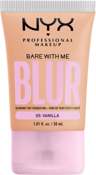 NYX Bare With Me Blur podkład w tubce, odcień 05 Vanilla, matowy, z różowym napisem Blur, widok z przodu.