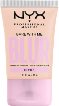 NYX Bare With Me Blur Blurring Tint Foundation 01 Pale, blado-różowa tubka, matowe wykończenie, widok przód.