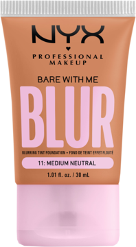 NYX Bare With Me Blur matujący podkład w jasnobrązowej tubce, odcień Medium Neutral, z różowymi detalami.