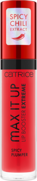 Czerwony błyszczyk Catrice Max It Up Lip Booster Extreme Spicy Plumper, widok z przodu.