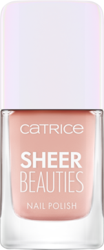 CATRICE Sheer Beauties lakier do paznokci, półprzezroczysty nude z filtrem i niebieskim połyskiem, butelka.