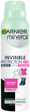 Garnier Mineral Invisible Protection 48h antyperspirant spray, biało-miętowy, ochrona 48h, anti-marks, floral touch.