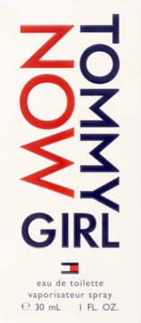 Białe opakowanie perfum Tommy Girl EDT, z dużymi, pionowymi napisami NOW i TOMMY GIRL, widok z przodu.