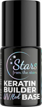 Czarna butelka Stars from the stars Keratin Builder UV/LED Base, keratynowa baza do paznokci, widok z przodu.