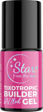 Różowy żel do paznokci Stars from the Stars Tixotropic Builder UV/Led Gel w czarnej butelce, widok z przodu.