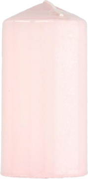 Różowa świeca pieńkowa 120x60 mm, czas palenia ok. 35 godzin, gładka, matowa, widok z przodu.