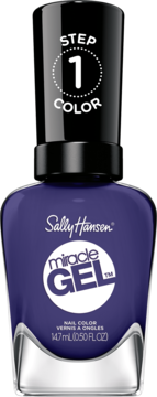 Sally Hansen Miracle Gel, ciemnofioletowy lakier do paznokci, Step 1 Color, widok z przodu.