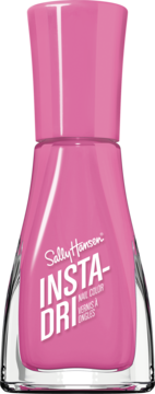 Różowy lakier Sally Hansen Insta-Dri Beet-Ing Heart, szybkoschnący, w szklanej butelce z różową nakrętką, widok z przodu.