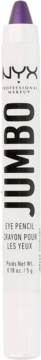 Biała kredka do oczu NYX Jumbo Eye Pencil z fioletową końcówką, widok z przodu, napisy w pionie.