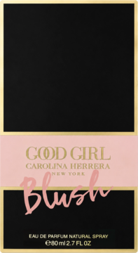 Czarno-różowe opakowanie Carolina Herrera Good Girl Blush EDP 80ml, ze złotymi detalami, widok z przodu.