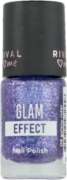 Lakier do paznokci Rival Loves Me Glam Effect 06 Galaxy Rider w intensywnym fiolecie z brokatem, widok z przodu.