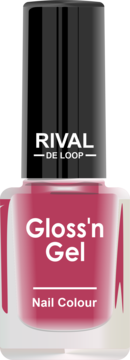 Lakier do paznokci Rival de Loop Gloss'n Gel nr 14 w malinowym kolorze, przezroczysta butelka, widok z przodu.