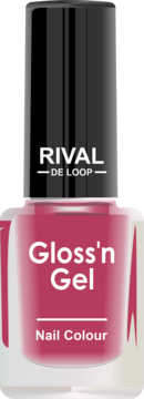 Lakier do paznokci Rival de Loop Gloss'n Gel nr 14 w malinowym kolorze, przezroczysta butelka, widok z przodu.