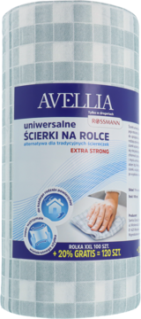 Avellia uniwersalne ścierki na rolce, niebiesko-biała rolka w kratkę, z napisem EXTRA STRONG, 120 szt.
