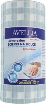 Avellia uniwersalne ścierki na rolce, niebiesko-biała rolka w kratkę, z napisem EXTRA STRONG, 120 szt.