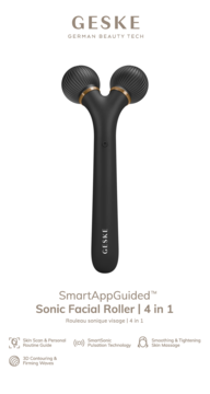 GESKE SmartAppGuided Sonic Facial Roller 4w1, czarny z kulkami w złotym kolorze, widok z przodu na jasnym tle.