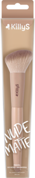 KillyS Nude Matte pędzel do różu i bronzera w beżowym odcieniu, w przezroczystym opakowaniu, widok z przodu.