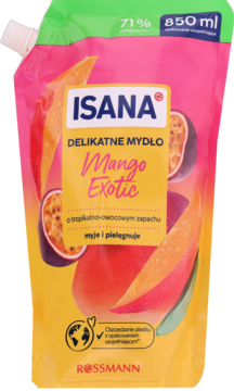 ISANA ,mydło w płynie, delikatne, zapas, Mango Exotic,przód