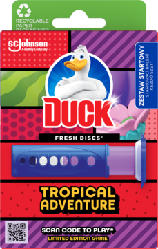 DUCK Fresh Discs ,krążek do WC, żelowy, o zapachu Tropical, zestaw startowy,przód
