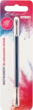 Manicure: Ewa Schmitt stalowy instrument do odsuwania skórek, dwustronny, z niebieską rączką.