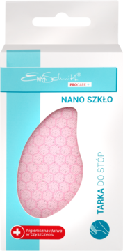 Ewa Schmitt tarka do stóp z nano szkła, różowa, w kształcie kropli, widoczna w biało-niebieskim opakowaniu.