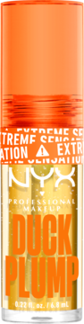 NYX Duck Plump lip plumper in a clear bottle with an orange cap, front view, standing upright.