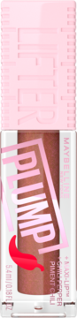 Powiększający błyszczyk Maybelline Lifter Plump 007 Cocoa Zing, brązowy, z różową zakrętką i ikoną chili.
