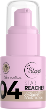 Różowy podkład STAR REAHCER Long-Lasting Covering Foundation z pompką, nr 04 Olive medium, widok z przodu.