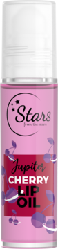 Różowy olejek do ust Stars from the stars Jupiter Cherry Lip Oil z grafiką wiśni, widok z przodu.