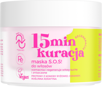 OnlyBio Hair Cycling 15min kuracja maska regenerująca do włosów, biały słoiczek, widok z przodu.