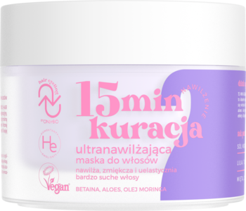 OnlyBio Hair Cycling 15min nawilżająca maska do włosów suchych, biały słoik z fioletową etykietą, przód.