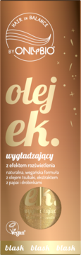 OnlyBio Hair in Balance olejek wygładzający z efektem rozświetlenia, brązowy, wegański, widok przód.