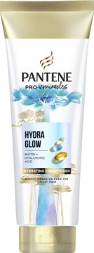 Odżywka Pantene Pro-V Miracles Hydra Glow z biotyną i kwasem hialuronowym, biała tubka, widok z przodu.