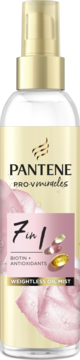 Pantene Pro-V Miracles 7w1 olejek do włosów z biotyną, w przezroczystej butelce z atomizerem, złota nakrętka, front.